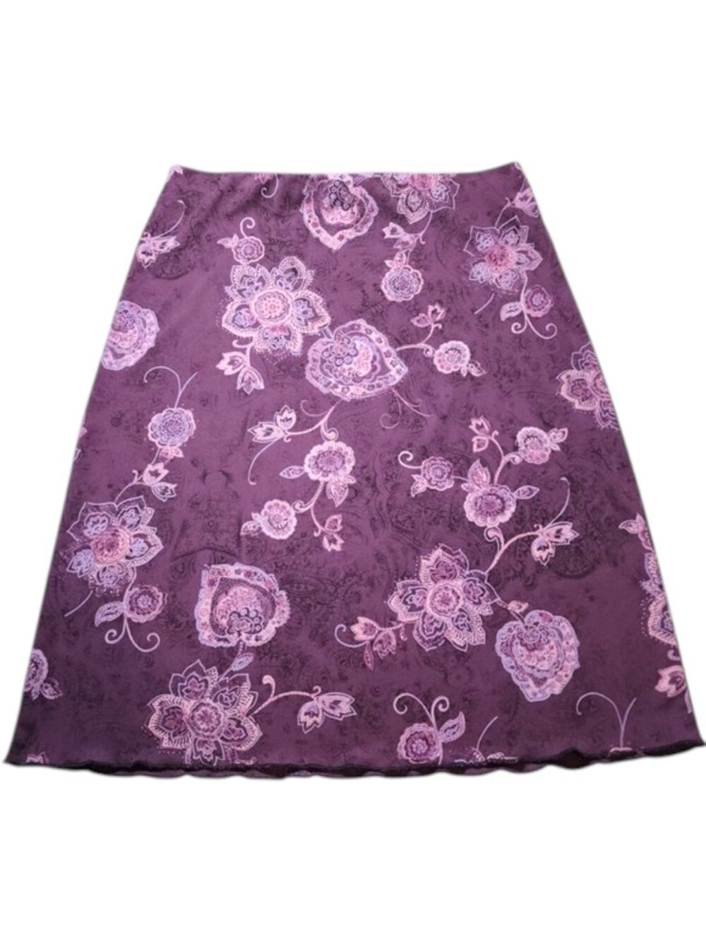 Vintage La Belle Purple Floral Paisley A-Line Midi Skirt Size Large